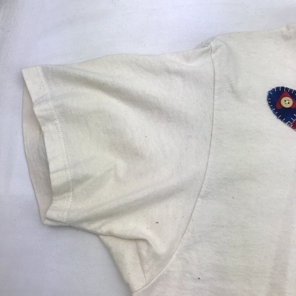 Vintage Jerzees Womens Ivory Short Sleeve Patriotic American Flag Primitive Hear - Picture 4 of 7